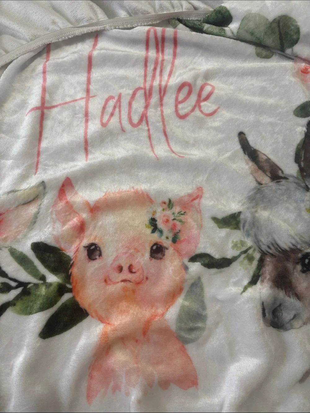 Unlisted White Floral Nursery Fitted Sheet with Pink Name